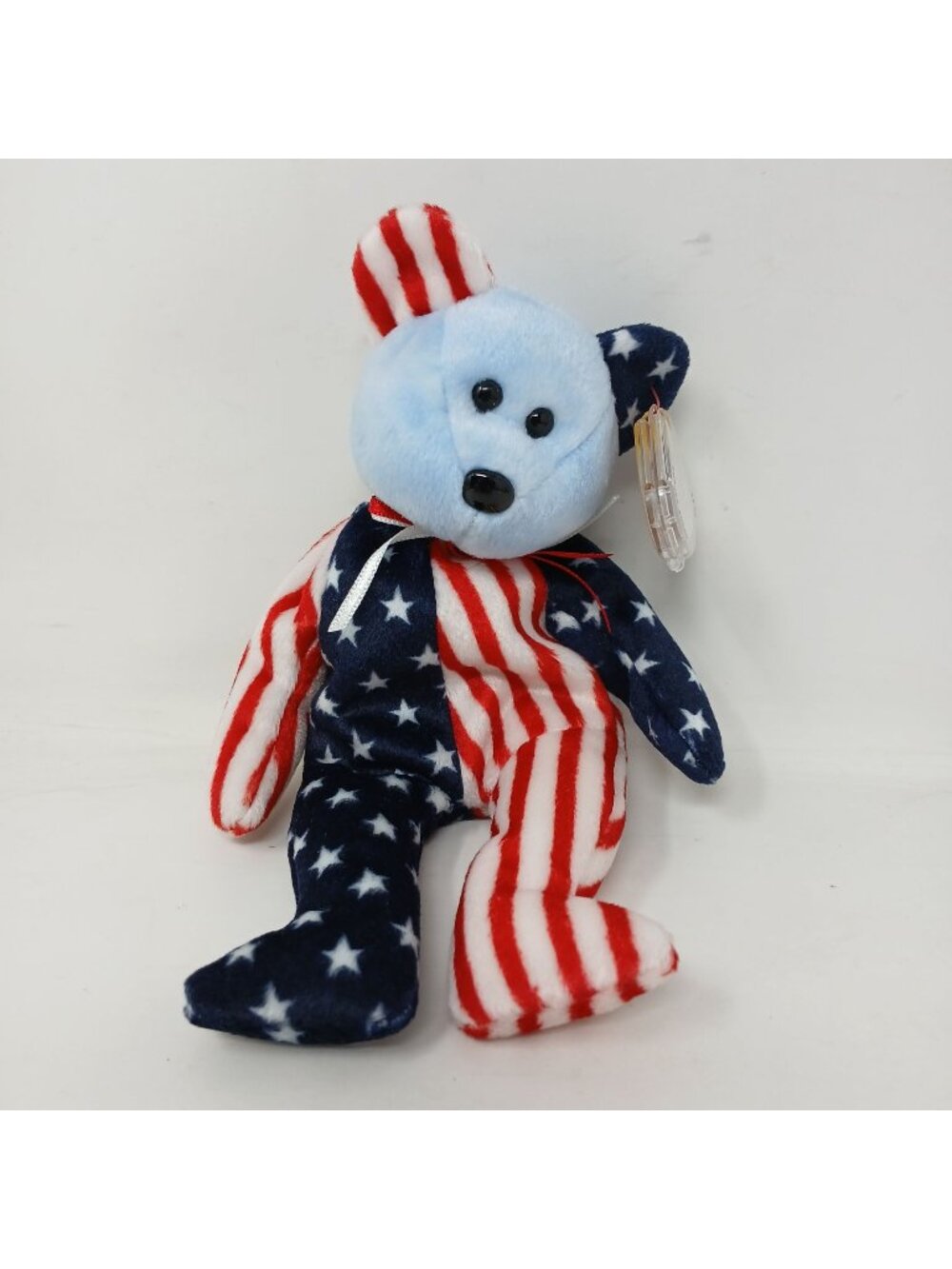 Ty Beanie Baby Spangle Bear 1999 Blue Face Stars Stripes Plush W/Tags #D46